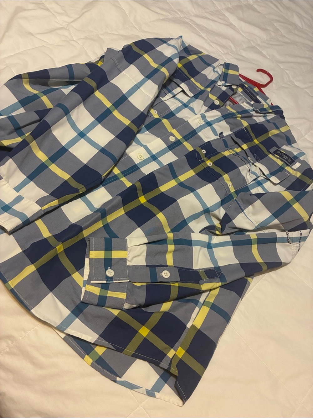 Columbia Plaid Long Sleeve Shirt Fishing Line Super Bahama OMNI Shade